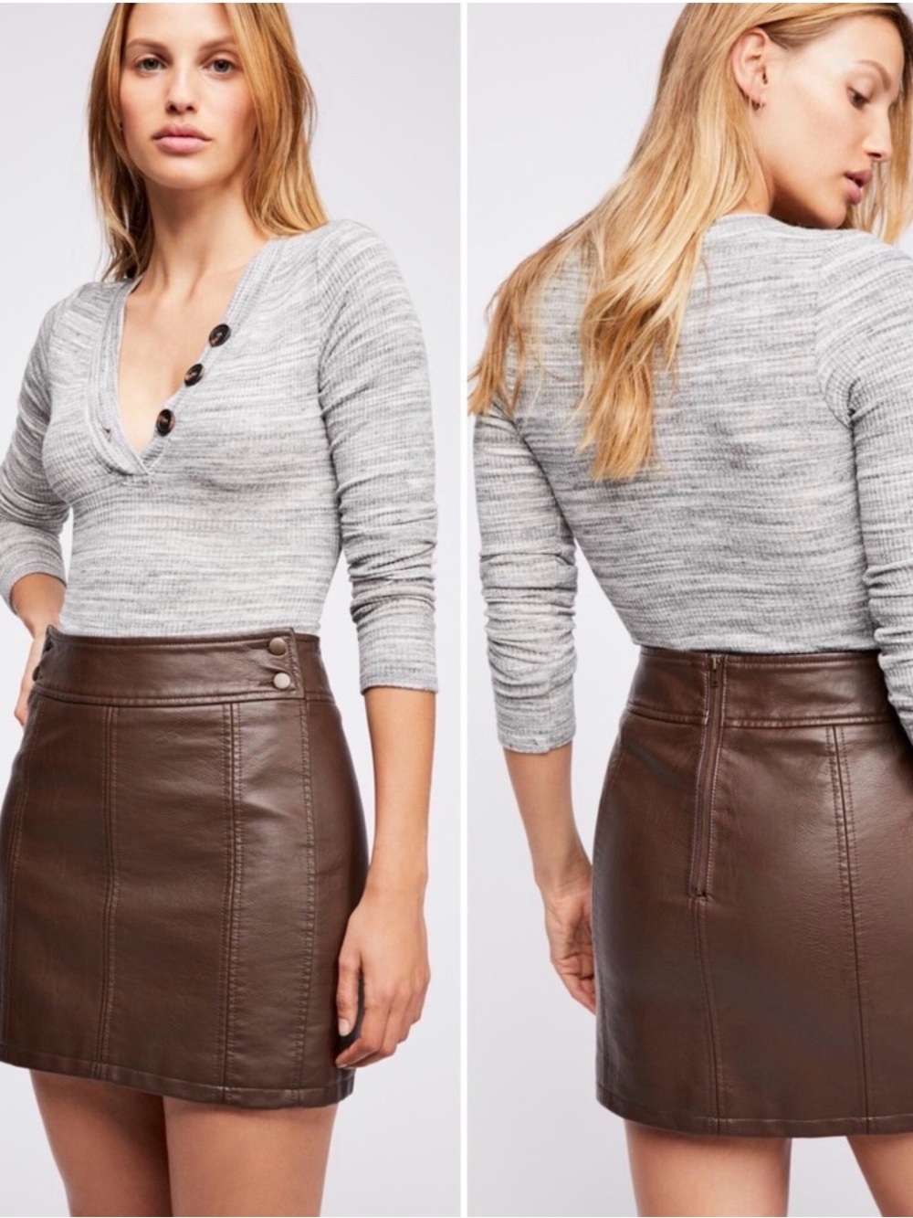 Free People Brown Faux Leather Skirt